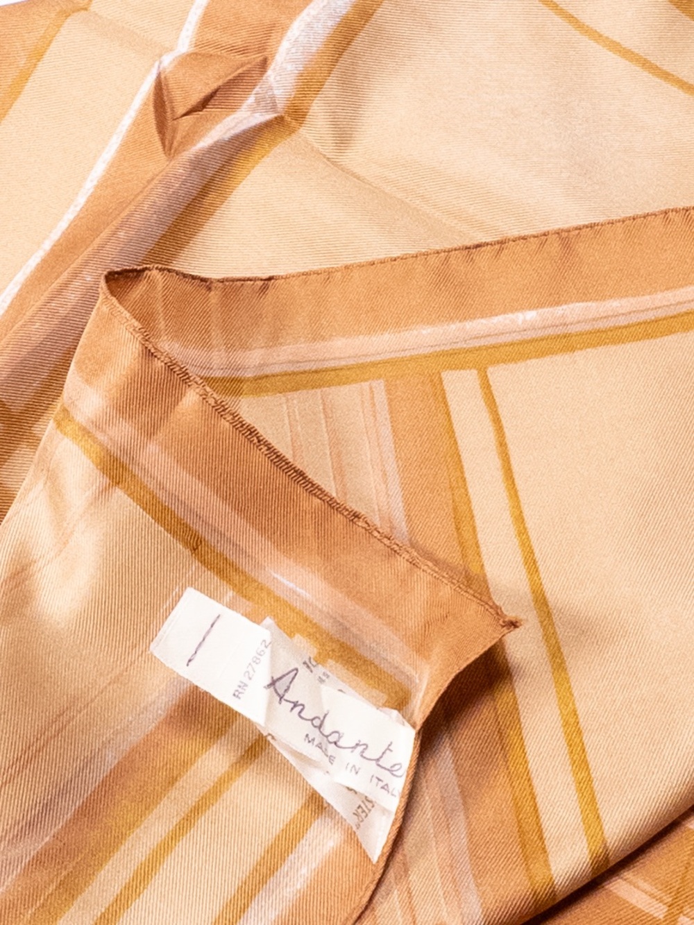 Vintage Andante Italian Sheer Plaid Scarf in Warm Caramel Tones